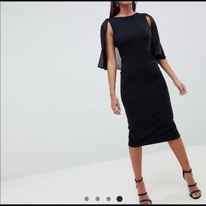 Asos Cape Sleeve Midi Pencil Dress